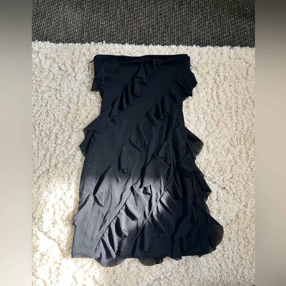 Strapless Black Ruffle Dress - Picture 2 of 7